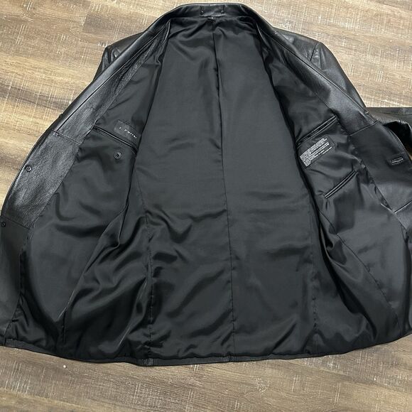 Black Genuine M Leather Blazer Jacket 90s 2000s Goth Grunge Streetwear Oversized - Picture 5 of 9